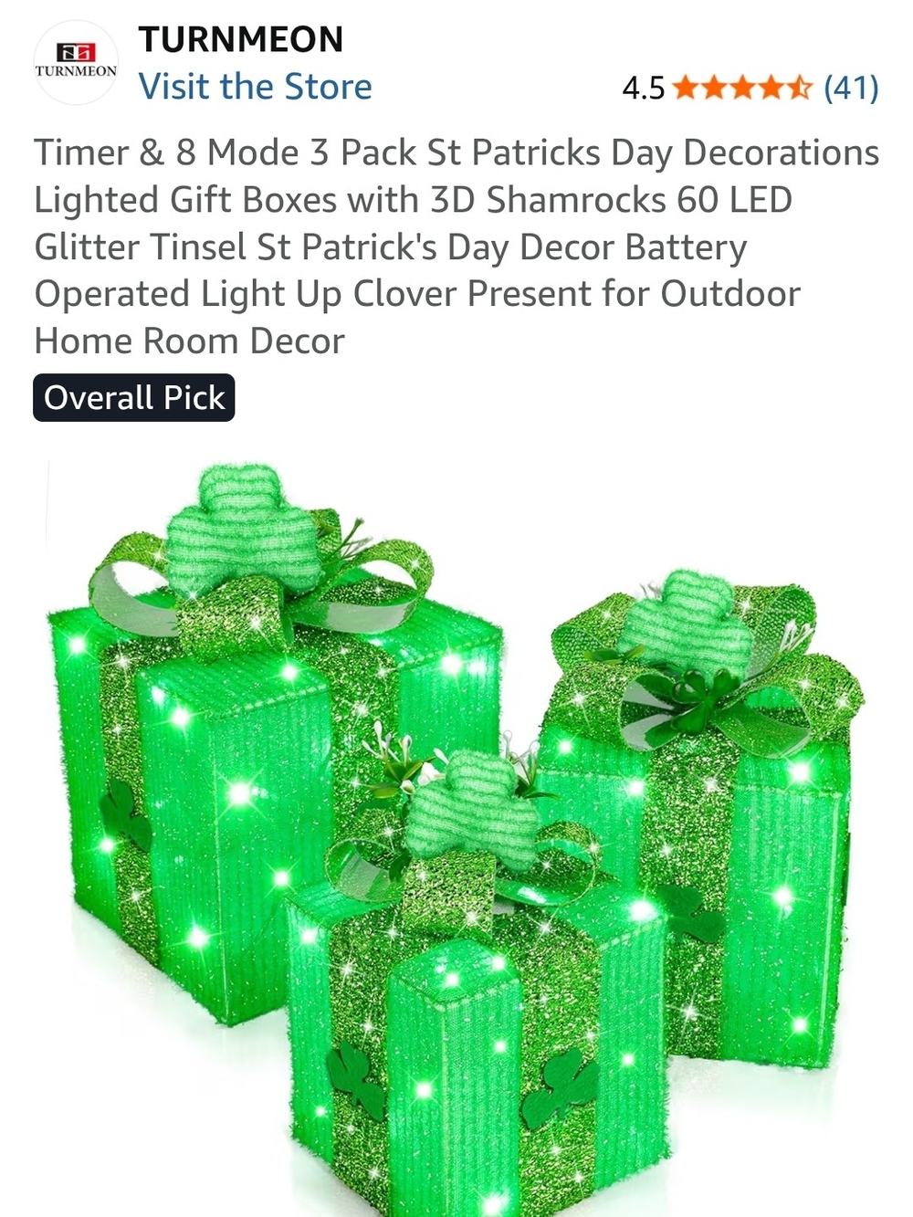 TURNMEON Lighted St. Patrick's Day Green Gift Boxes - 3 Pack